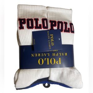 NWT Polo Ralph Lauren Men’s Classic Sport White Navy Blue 6 Pairs Crew Socks